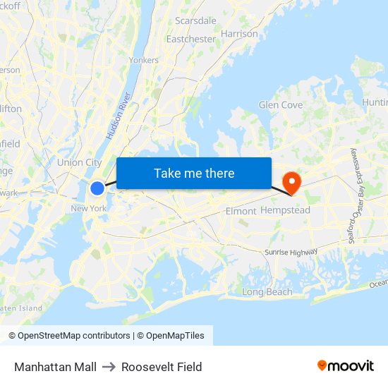 Manhattan Mall to Roosevelt Field map