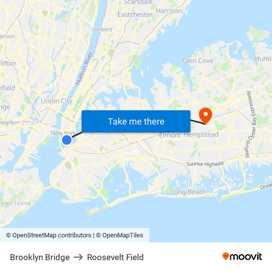 Brooklyn Bridge to Roosevelt Field map