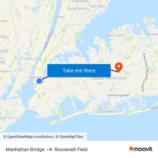 Manhattan Bridge to Roosevelt Field map