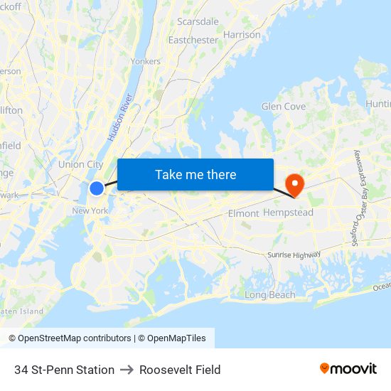 34 St-Penn Station to Roosevelt Field map