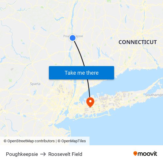 Poughkeepsie to Roosevelt Field map