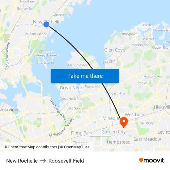 New Rochelle to Roosevelt Field map