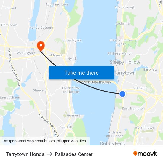Tarrytown Honda to Palisades Center map