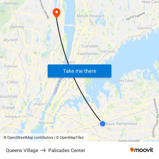 Queens Village to Palisades Center map