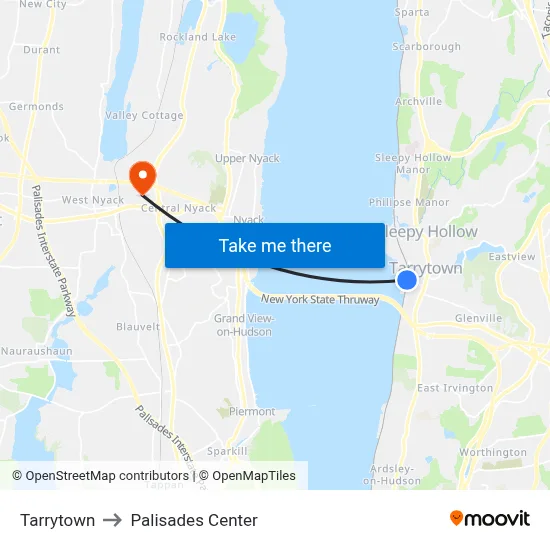 Tarrytown to Palisades Center map