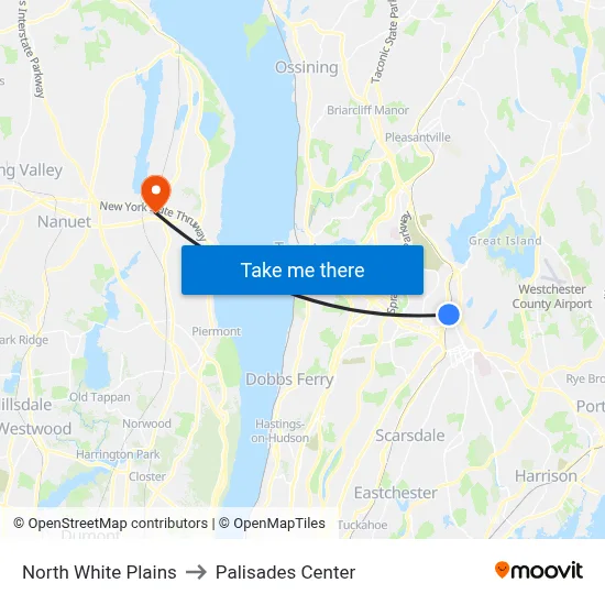 North White Plains to Palisades Center map