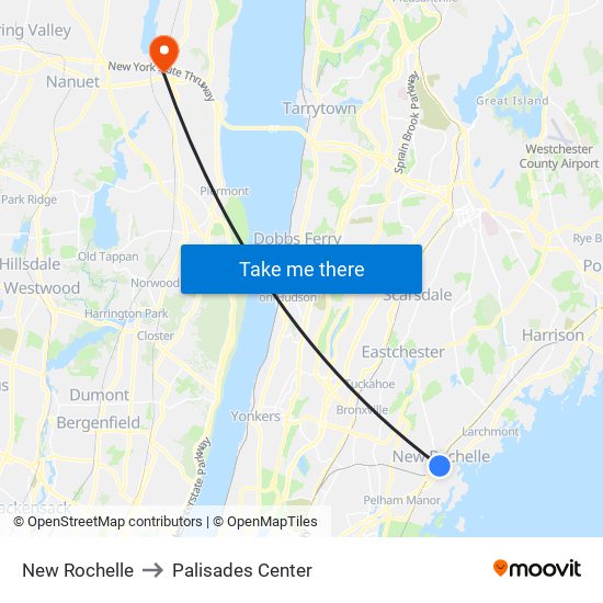 New Rochelle to Palisades Center map