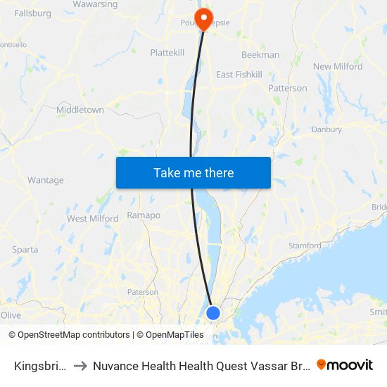 Kingsbridge Rd to Nuvance Health Health Quest Vassar Brothers Medical Center map