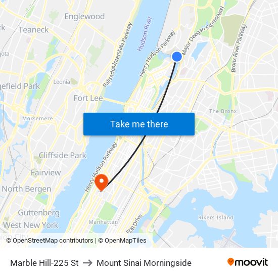 Marble Hill-225 St to Mount Sinai Morningside map