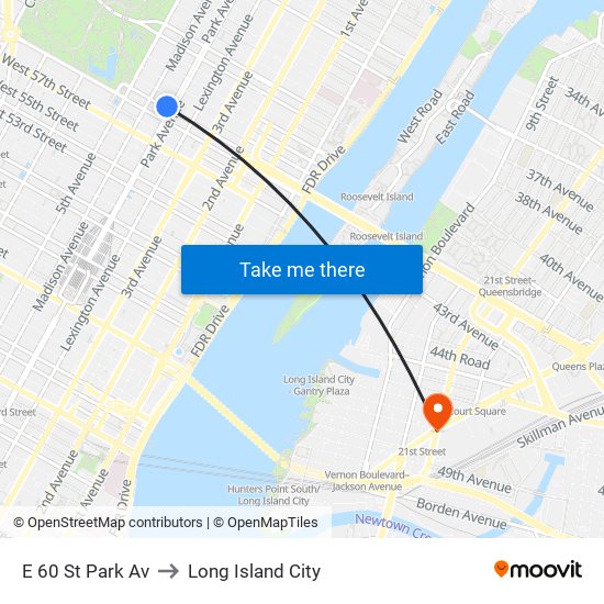 E 60 St Park Av to Long Island City map