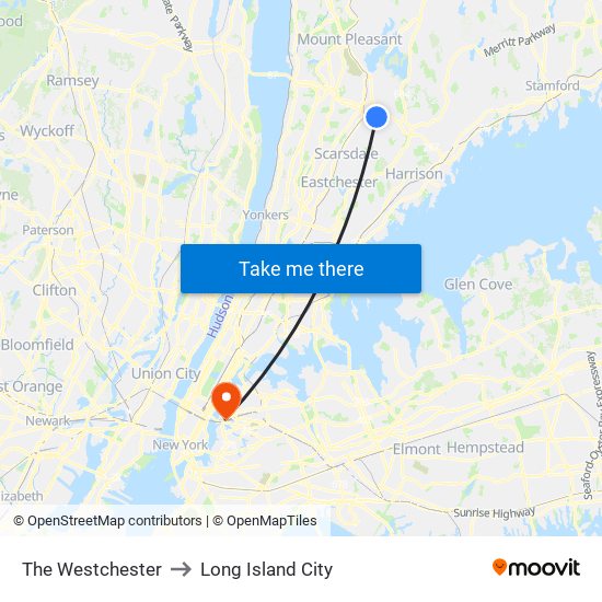 The Westchester to Long Island City map