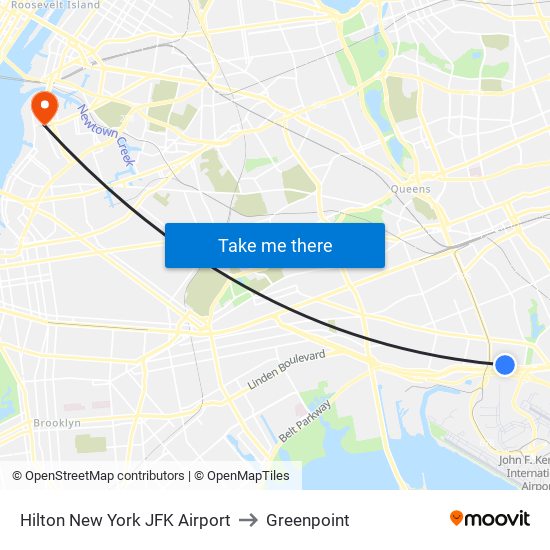 Hilton New York JFK Airport to Greenpoint map