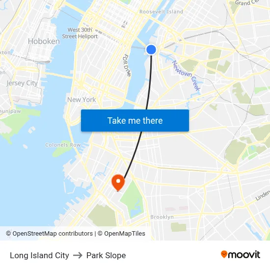 Long Island City to Park Slope map