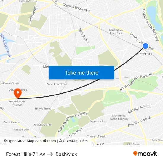 Forest Hills-71 Av to Bushwick map
