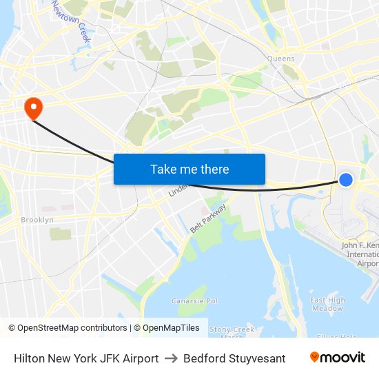 Hilton New York JFK Airport to Bedford Stuyvesant map