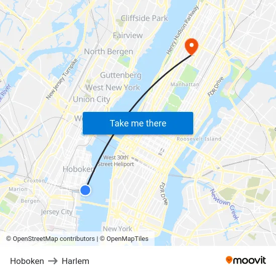 Hoboken to Harlem map
