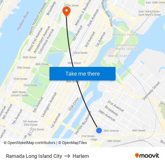 Ramada Long Island City to Harlem map