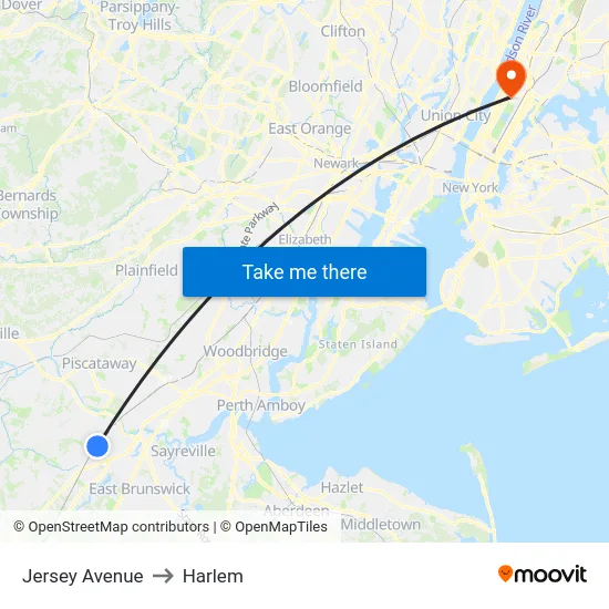 Jersey Avenue to Harlem map