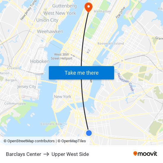 Barclays Center to Upper West Side map