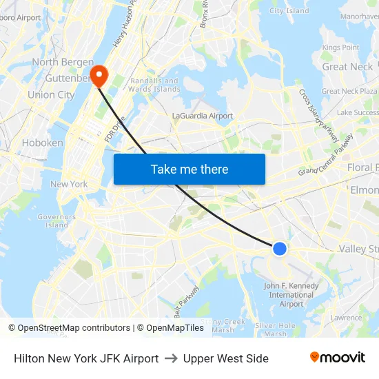 Hilton New York JFK Airport to Upper West Side map