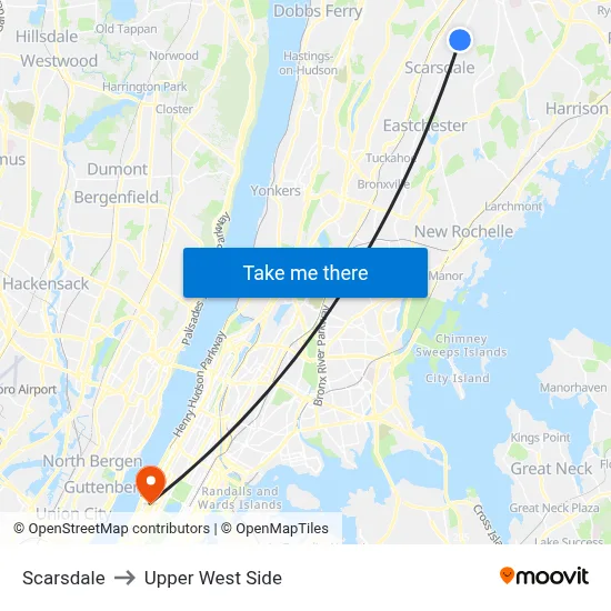 Scarsdale to Upper West Side map
