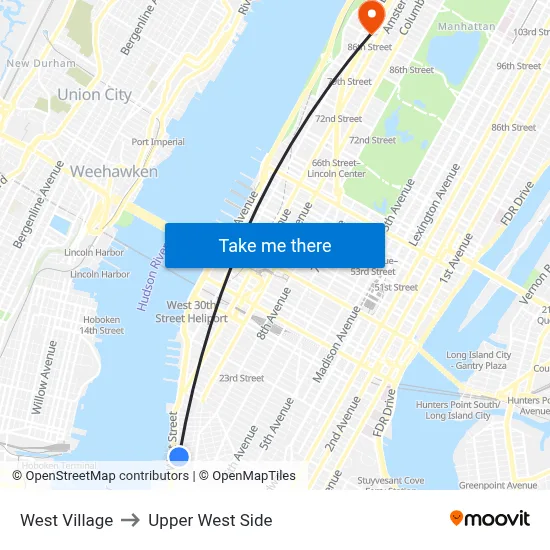 West Village to Upper West Side map