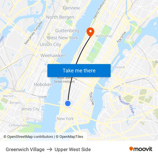 Greenwich Village to Upper West Side map