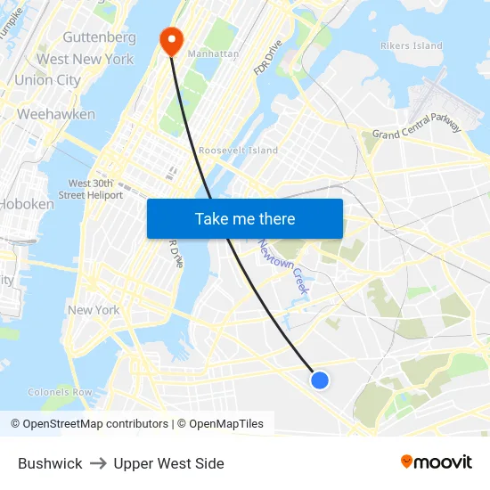 Bushwick to Upper West Side map