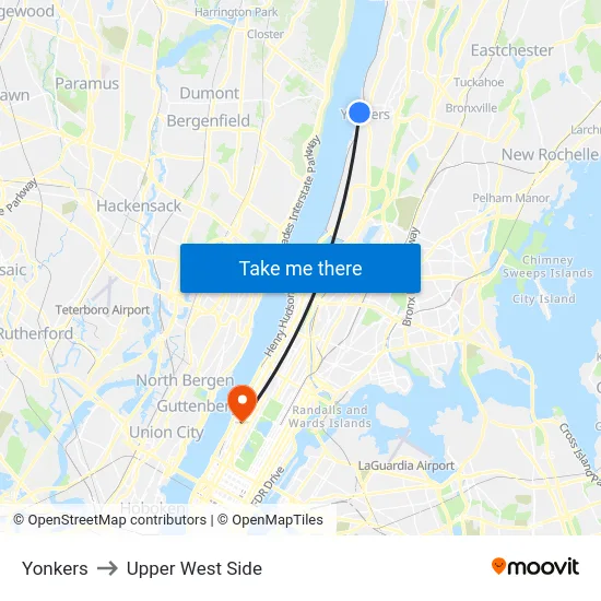 Yonkers to Upper West Side map