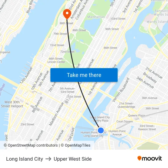 Long Island City to Upper West Side map