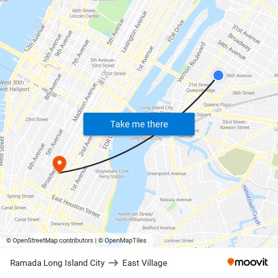 Ramada Long Island City to East Village map