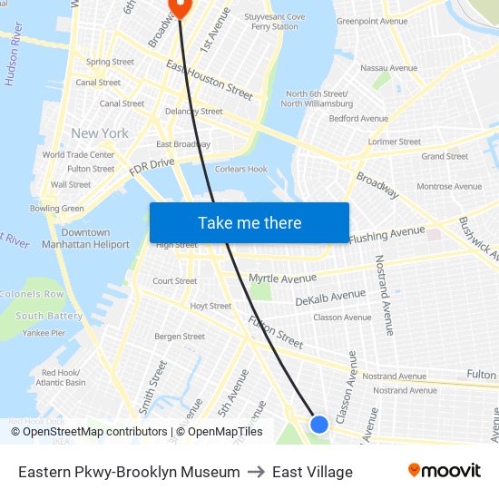 Eastern Pkwy-Brooklyn Museum to East Village map