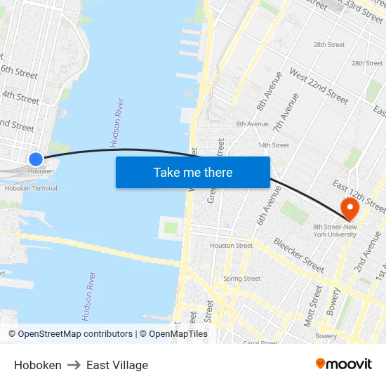 Hoboken to East Village map