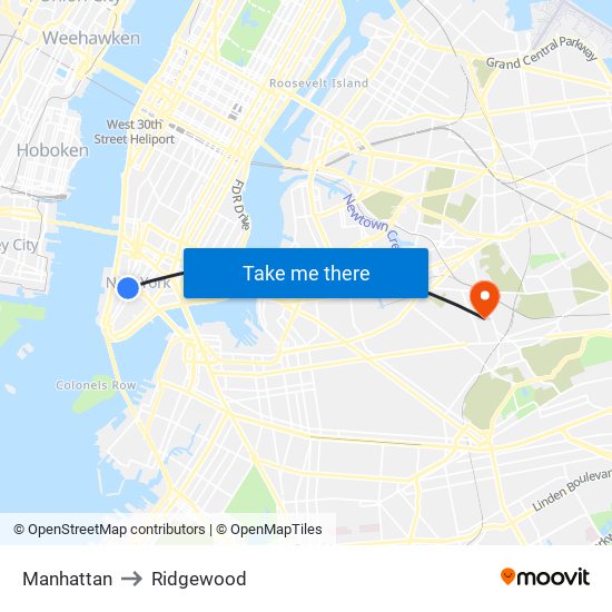 Manhattan to Ridgewood map