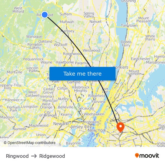 Ringwood to Ridgewood map