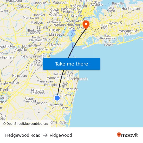 Hedgewood Road to Ridgewood map