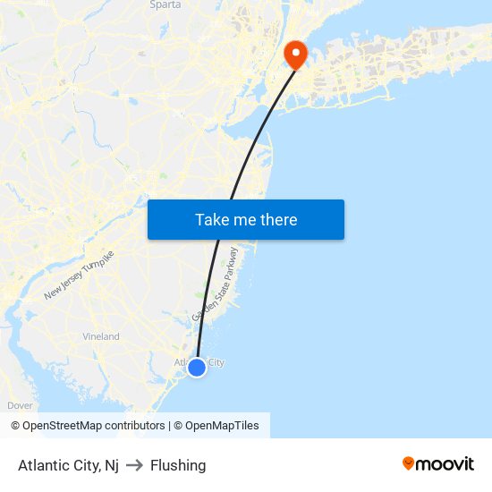 Atlantic City, Nj to Flushing map
