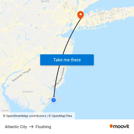 Atlantic City to Flushing map