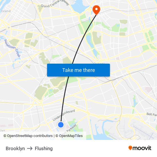 Brooklyn to Flushing map