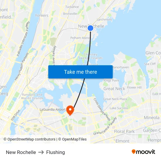 New Rochelle to Flushing map