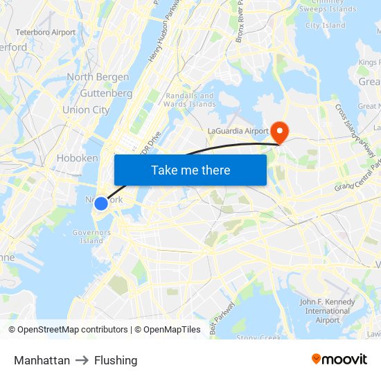 Manhattan to Flushing map
