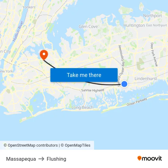 Massapequa to Flushing map
