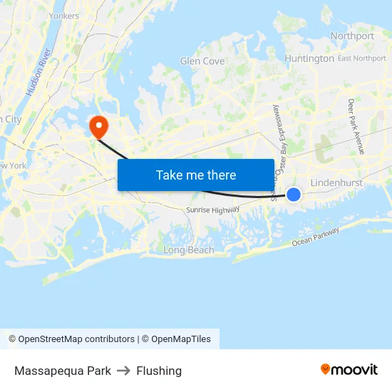 Massapequa Park to Flushing map