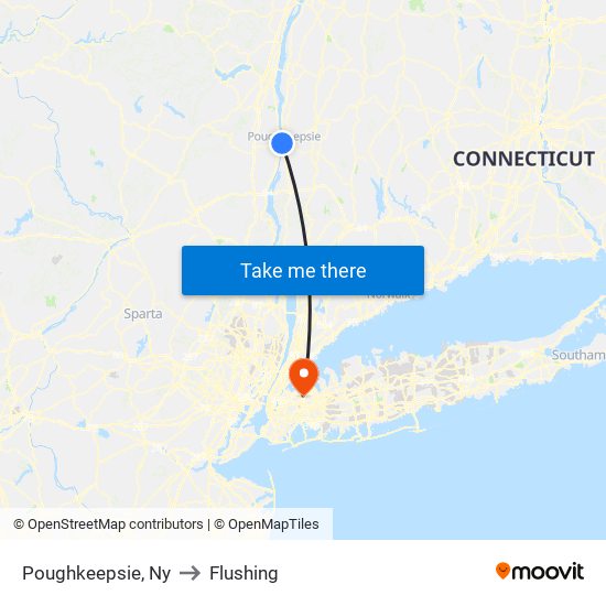 Poughkeepsie, Ny to Flushing map