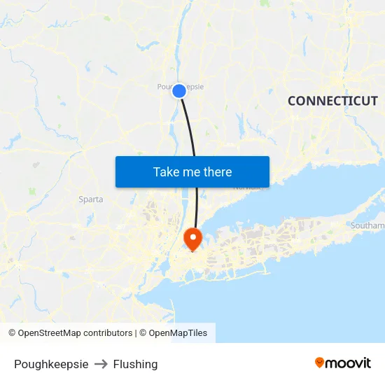 Poughkeepsie to Flushing map