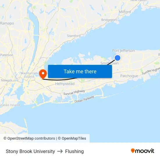 Stony Brook University to Flushing map