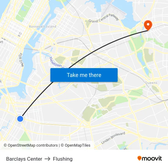 Barclays Center to Flushing map