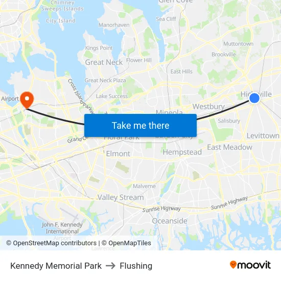 Kennedy Memorial Park to Flushing map