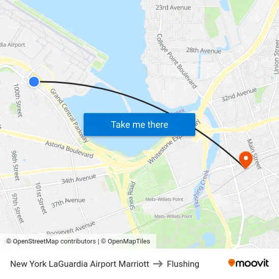 New York LaGuardia Airport Marriott to Flushing map