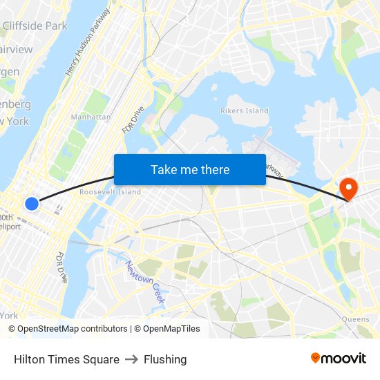 Hilton Times Square to Flushing map